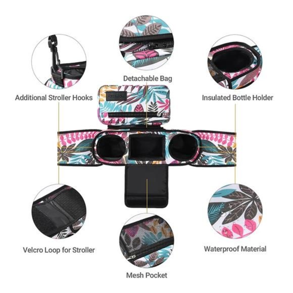 Universal Stroller Organizer w/ Insulated Cup Holder Phone Bag & Shoulder Strap - Picture 3 of 7